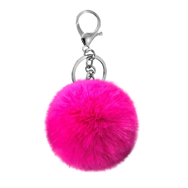 Cityelf Cute Faux Rabbit Fur Ball Pom Pom Keychain Car Key Ring Handbag Tote Bag Pendant Purse Charm (Rose) - Image 1